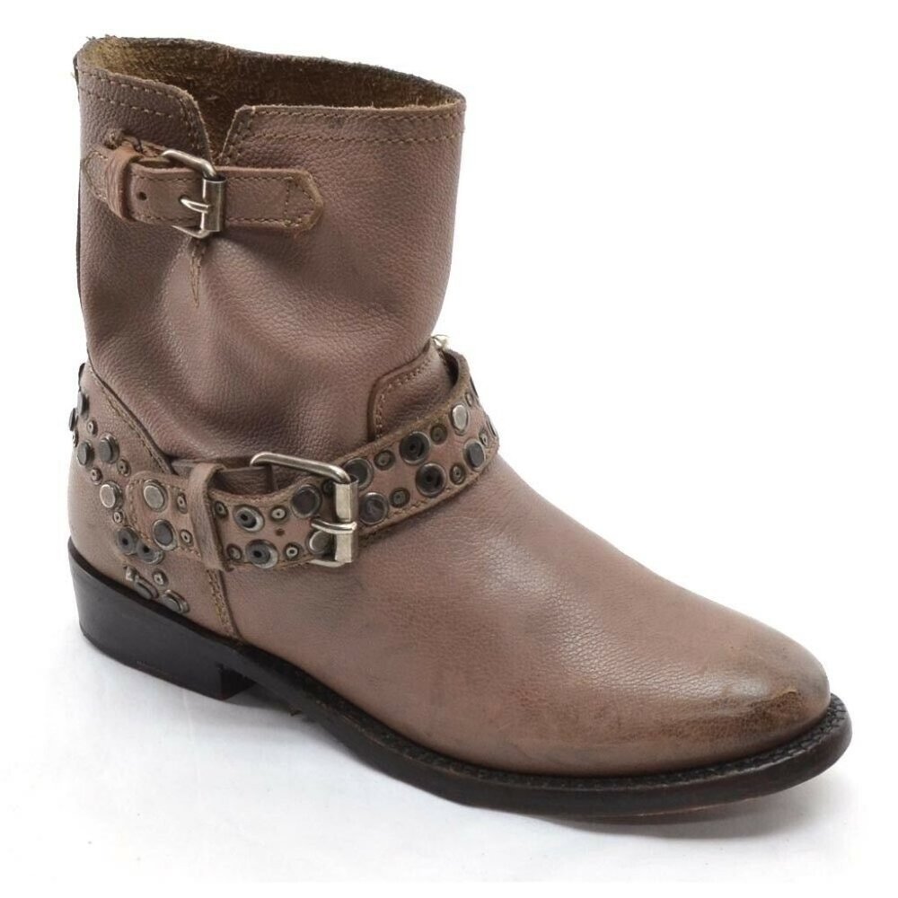 Ash Studded Video Taupe Buckle Moto Ankle Boots 38